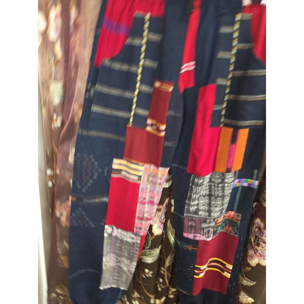 Womens Patchwork Boho Pants Joggers Medium Tie String - Picture 3 of 13